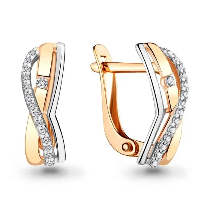 Серьги с английским замком из комбинированного золота