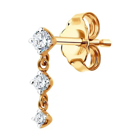 Серьги одиночные из красного золота