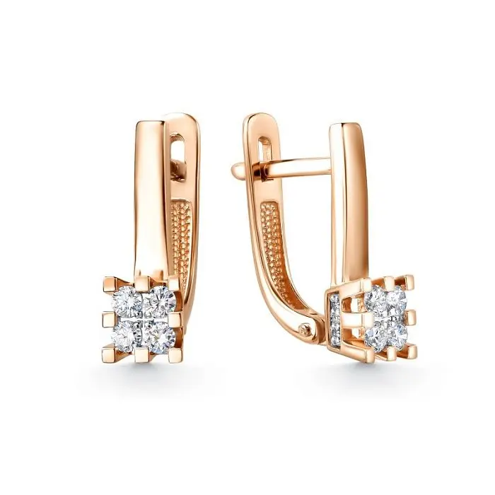 Серьги с английским замком из красного золота