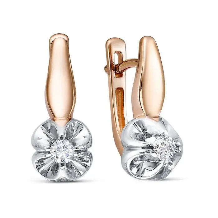 Серьги с английским замком из комбинированного золота