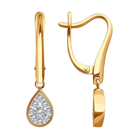 Серьги подвесные из красного золота