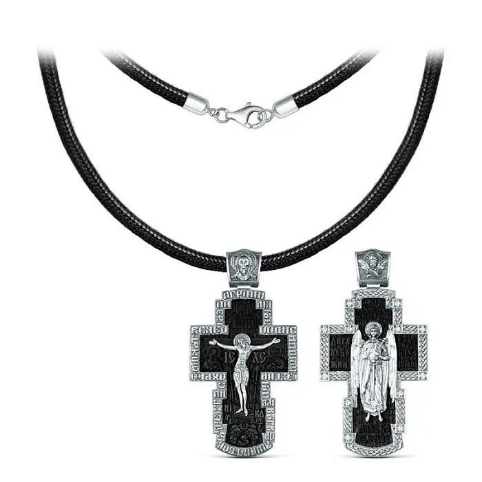 Подвеска крест из черного серебра