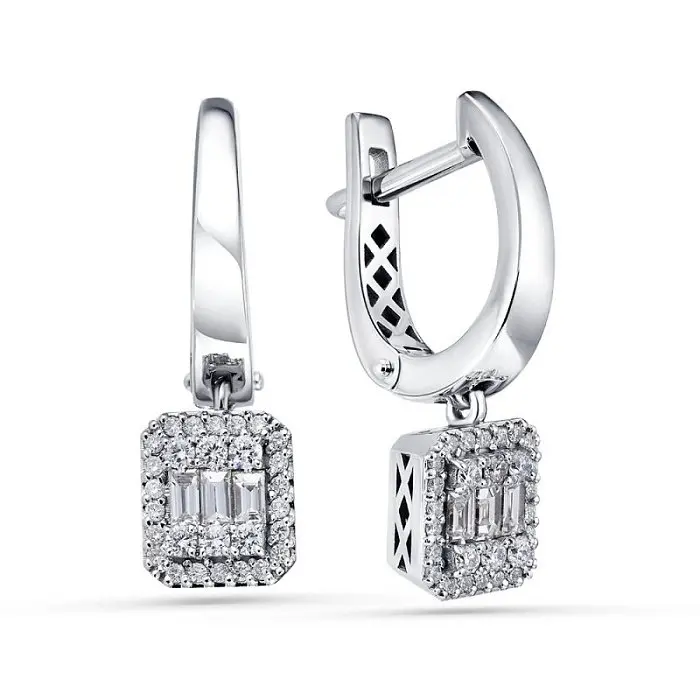 Серьги подвесные из белого золота вид 1