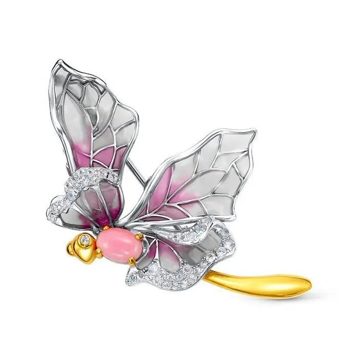 Брошь из позолоты с перламутром