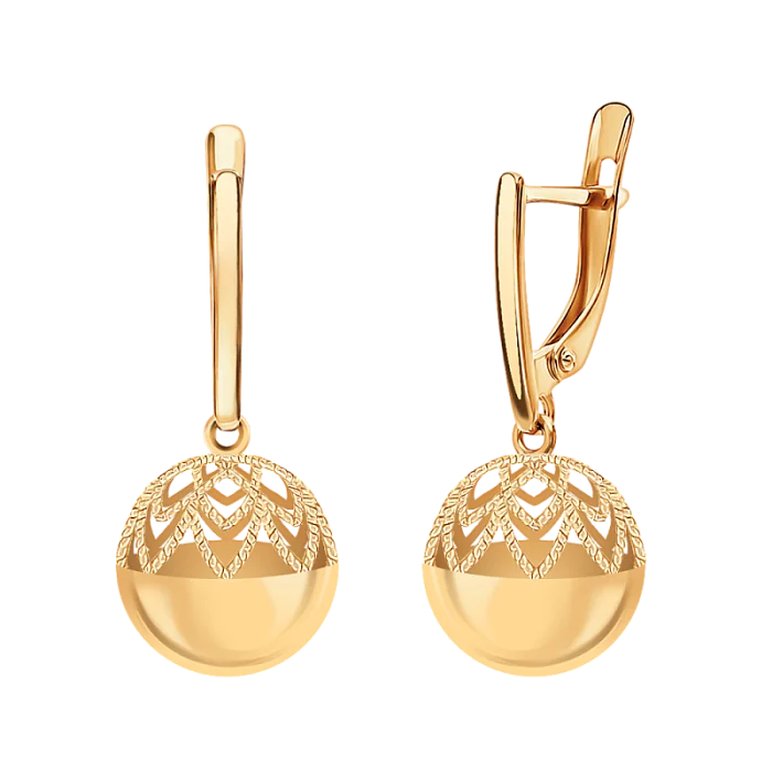 Серьги подвесные из красного золота