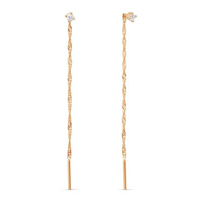 Серьги цепочки из красного золота