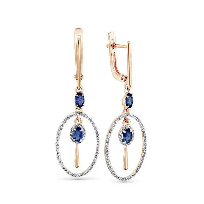 Серьги подвесные из красного золота