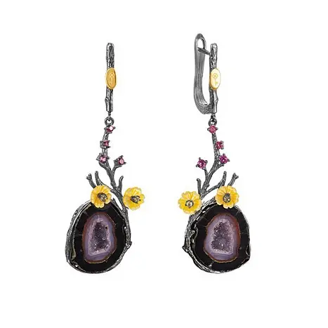 Серьги подвесные из черного серебра