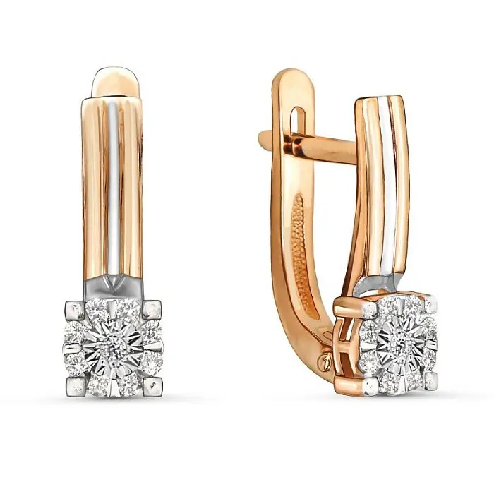 Серьги с английским замком из комбинированного золота