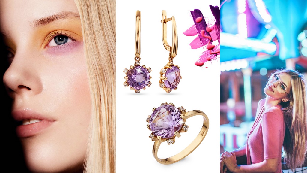 Серьги и кольцо с аметистами для Рака