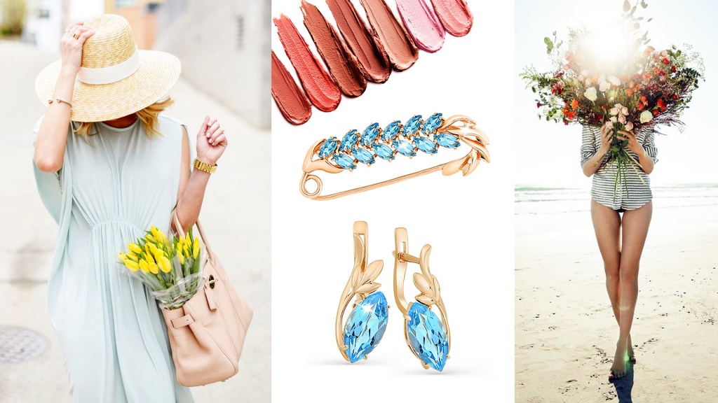 Брошь и серьги из красного золота с топазами для Девы