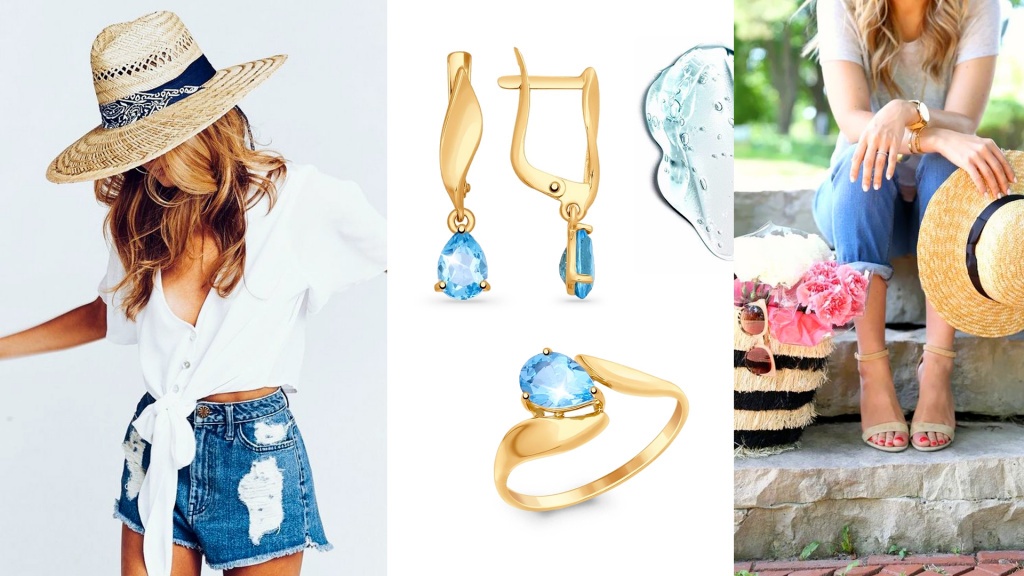 Серьги и кольцо из красного золота с топазами для Льва