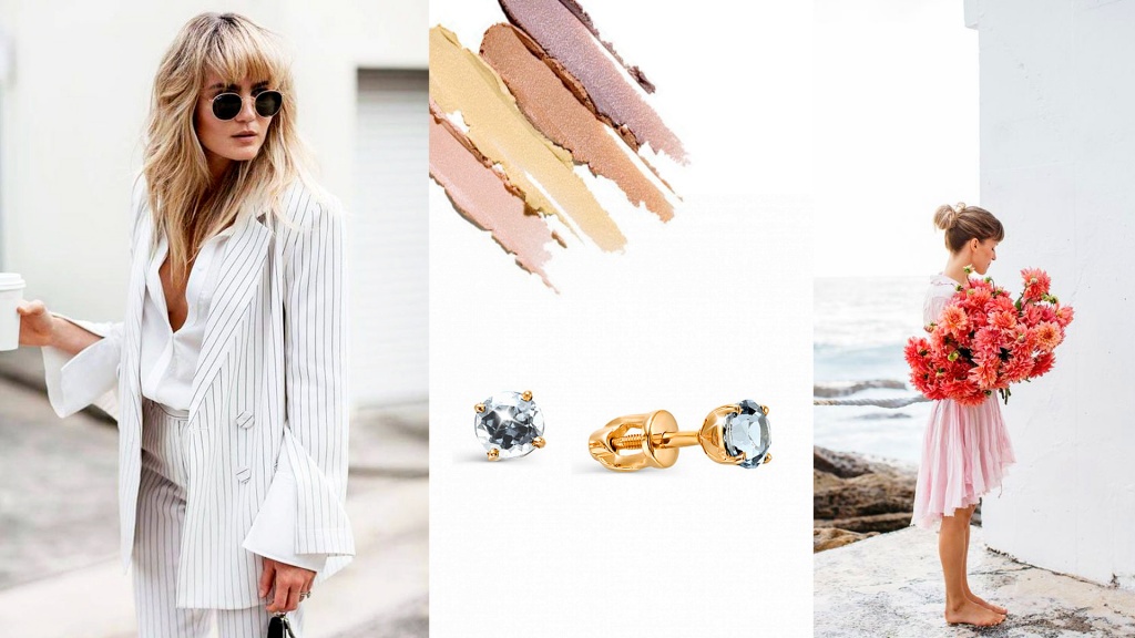 Серьги-пусеты из красного золота с хрусталем для Девы