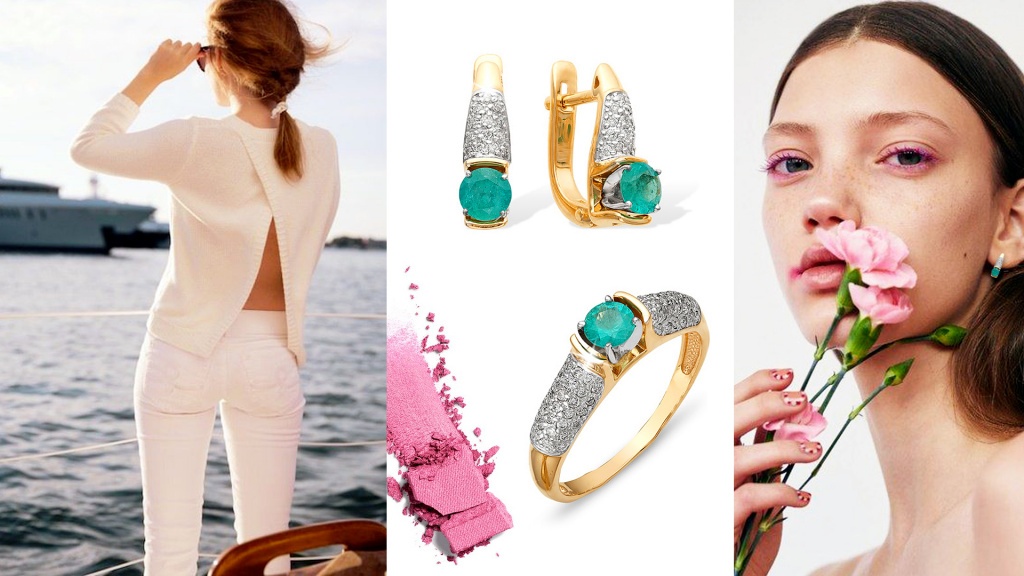 Серьги и кольцо с изумрудами для Рака