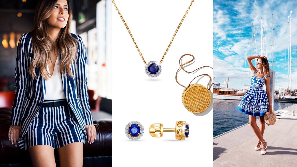 Колье и серьги-пусеты с сапфирами для Рака