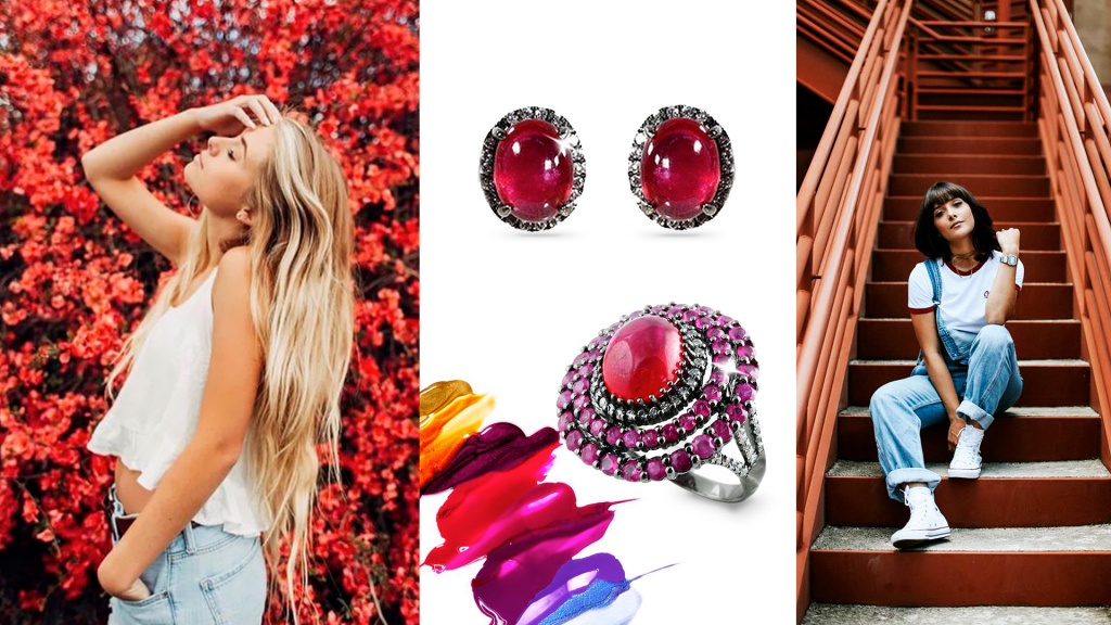 Серьги и кольцо с рубинами для Рака