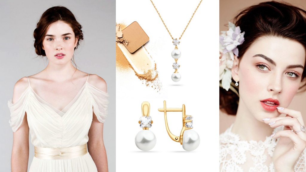 Колье и серьги из красного золота с жемчугом и Swarovski Zirconia для Девы